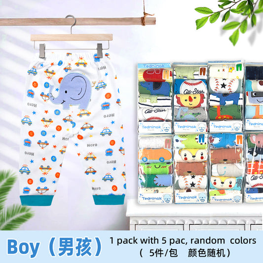 5Pcs Baby Toddler Cartoon Print Long Pants Elastic Waist Cotton Sleepwear Pants Leggings for Boys Girls  Unisex