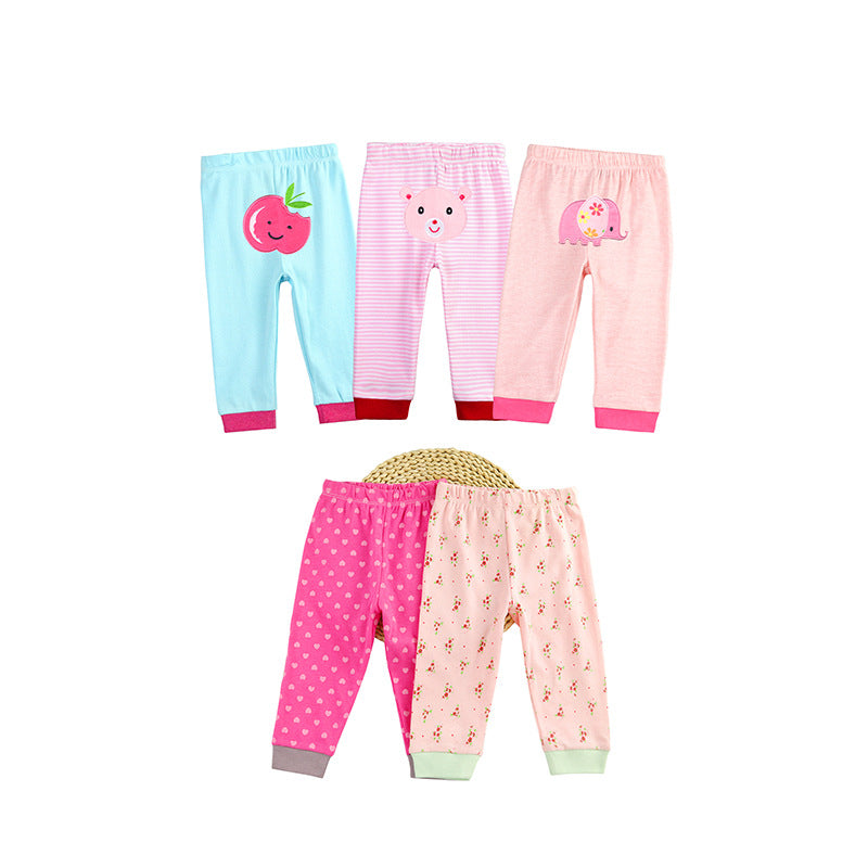 5Pcs Baby Toddler Cartoon Print Long Pants Elastic Waist Cotton Sleepwear Pants Leggings for Boys Girls Unisex