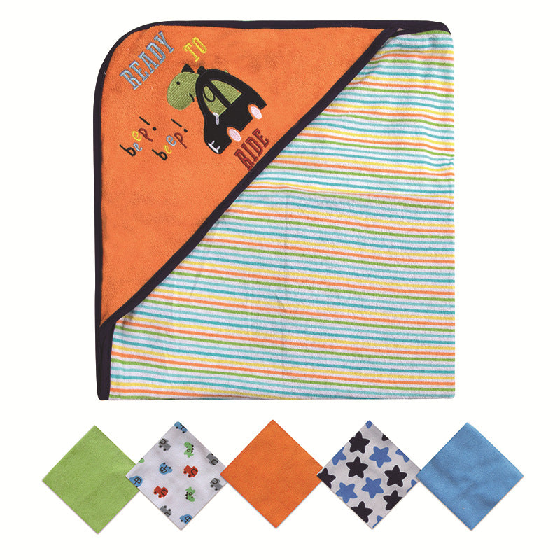 Hooded Baby Towel Set, 6-Piece Baby Bath Towel Set, 1Pcs Baby Towel Blanket and 5Pcs Baby Wash Cloth, Soft and Super Absorbent Baby Washcloths for Toddlers, Baby Shower Set