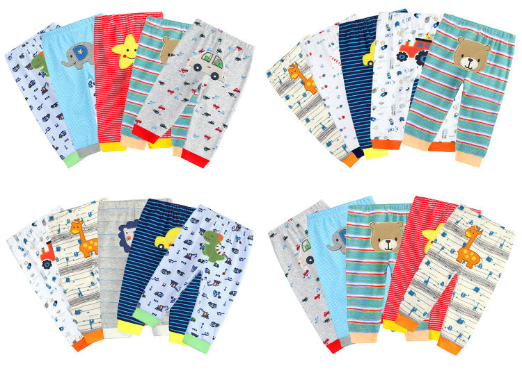 5Pcs Baby Toddler Cartoon Print Long Pants Elastic Waist Cotton Sleepwear Pants Leggings for Boys Girls Unisex
