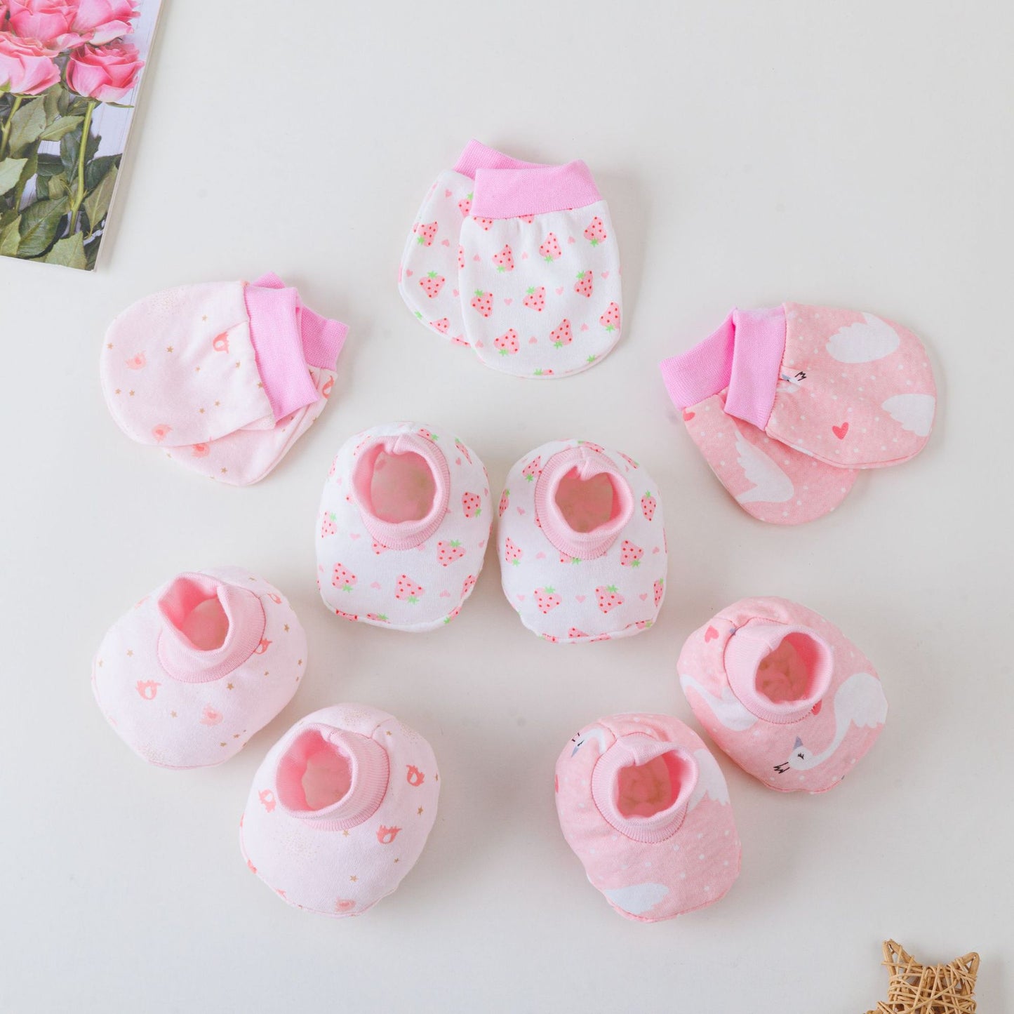 Newborn Baby Mittens Foot Cover Set Anti-Scratch Mittens Cotton New Born Baby Gloves