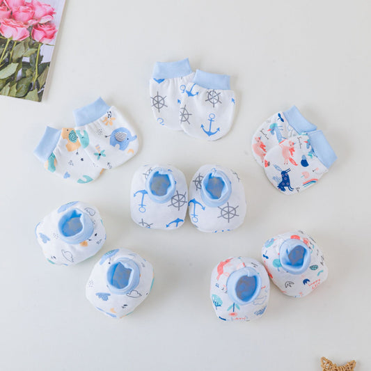 Newborn Baby Mittens Foot Cover Set Anti-Scratch Mittens Cotton New Born Baby Gloves