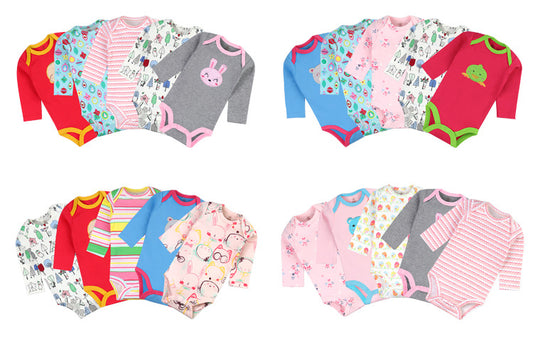 Baby Bodysuit Cotton Long Sleeve Vests for Newborn 5-Pack One-Piece Suit for Boy and Girl 0-24 Months