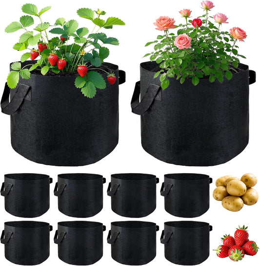 8 Packs Black Vegetable Grow Bags for Outdoor Gardening, Plant Grow Bags with Handles, Thickened Nonwoven Fabric Cloth Bag for Vegetables, Herbs, and Flowers
