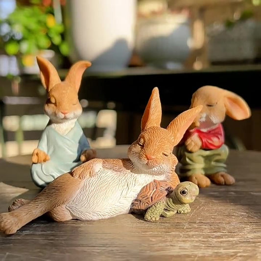 5 Pcs Cute Resin Garden Statue Decoration, Outdoor Lawn Yard Polyresin Animal Figurine Sculpture Ornament Décor, Fox Bunny Rabbit Patio Decor