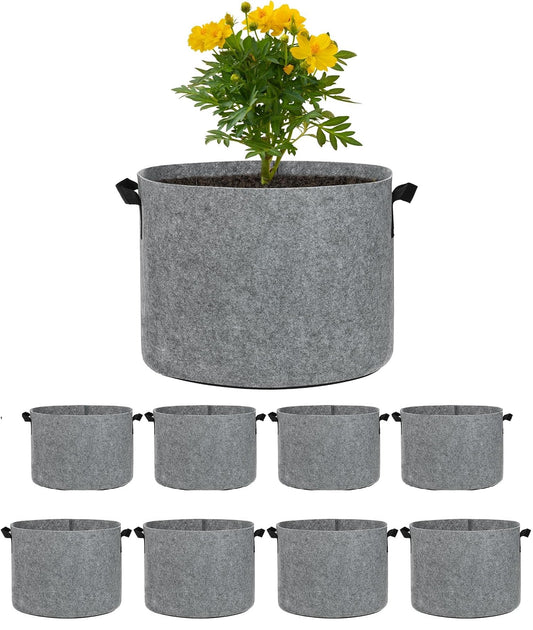 8 Packs Grey Vegetable Planters for Outdoor Gardening, Plant Grow Bags with Handles, Thickened Nonwoven Fabric Cloth Bag for Vegetables, Herbs, and Flowers