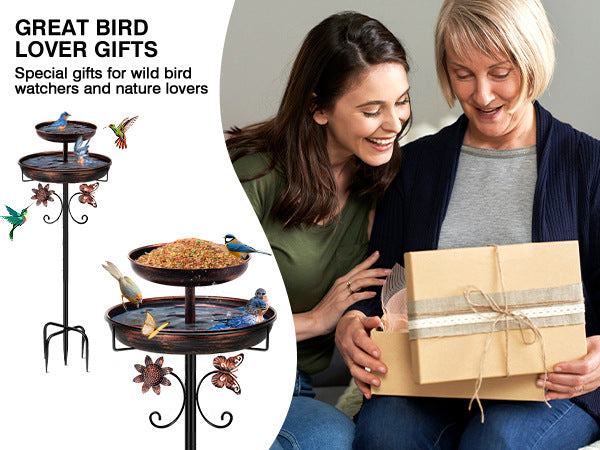 2 Tiers Multi Function Bird Bath for Outside, 100cm Vintage Freestanding Birdbaths for Outdoors, Double Metal Bird Feeder Bowls for Garden Patio Yard Lawn Decor, Upgraded 5-Pronged Base (Antique Bronze)