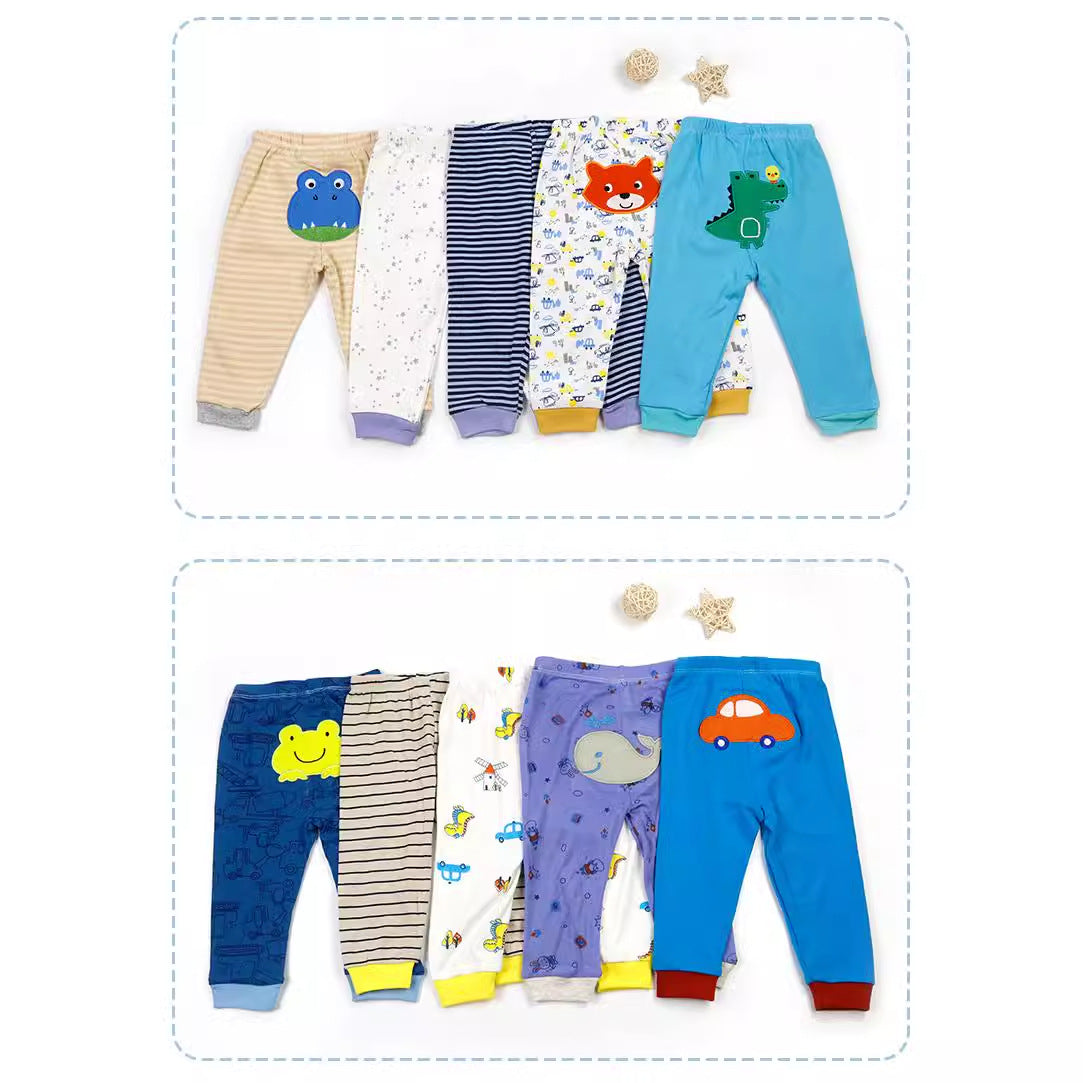 5Pcs Baby Toddler Cartoon Print Long Pants Elastic Waist Cotton Sleepwear Pants Leggings for Boys Girls  Unisex