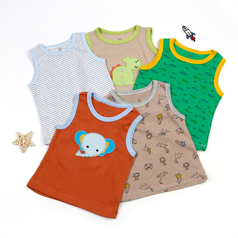 Babys T-Shirts 5-Pack Multiple Designs Tees Sleeveless Tops for 0-24 Months