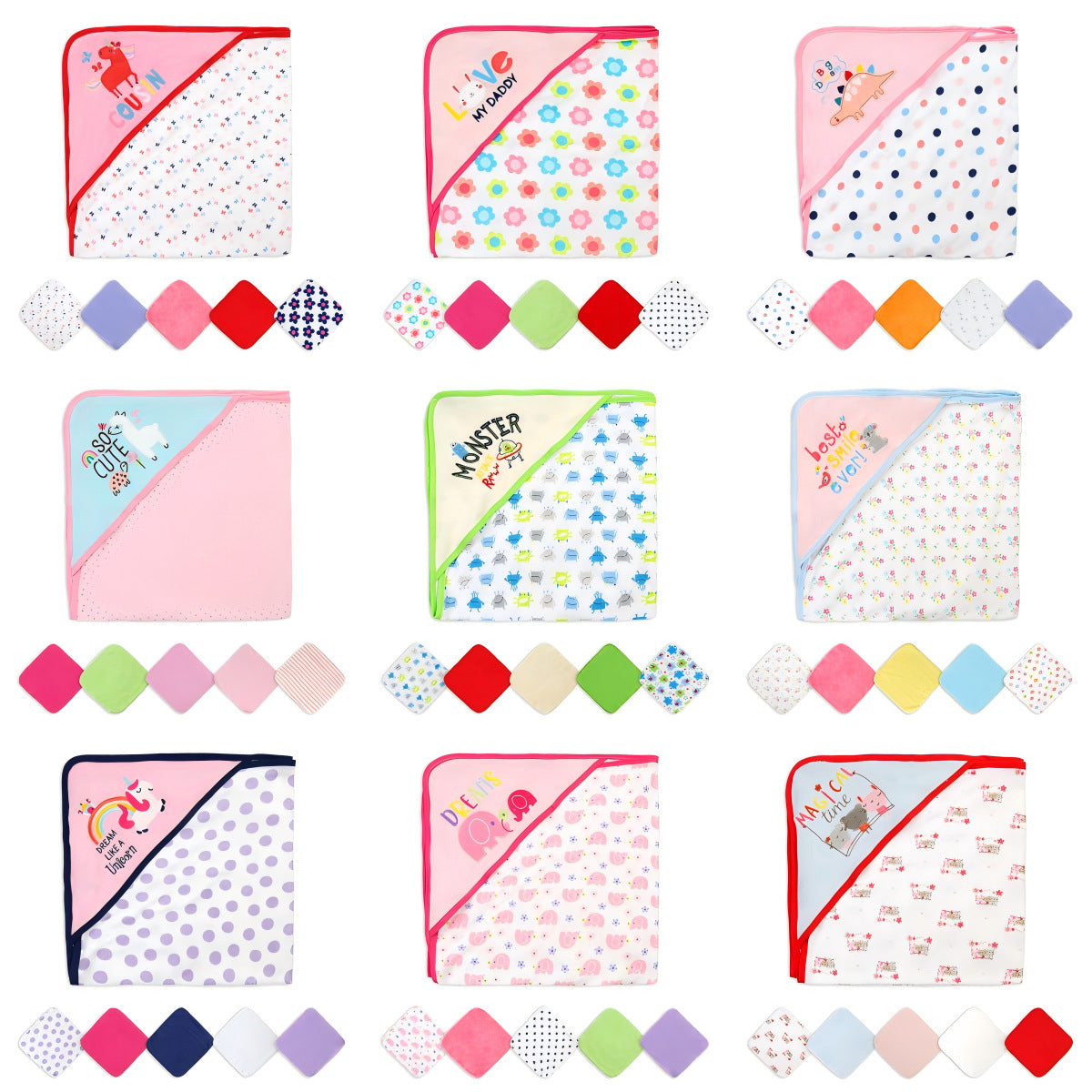 Hooded Baby Towel Set, 6-Piece Baby Bath Towel Set, 1Pcs Baby Towel Blanket and 5Pcs Baby Wash Cloth, Soft and Super Absorbent Baby Washcloths for Toddlers, Baby Shower Set