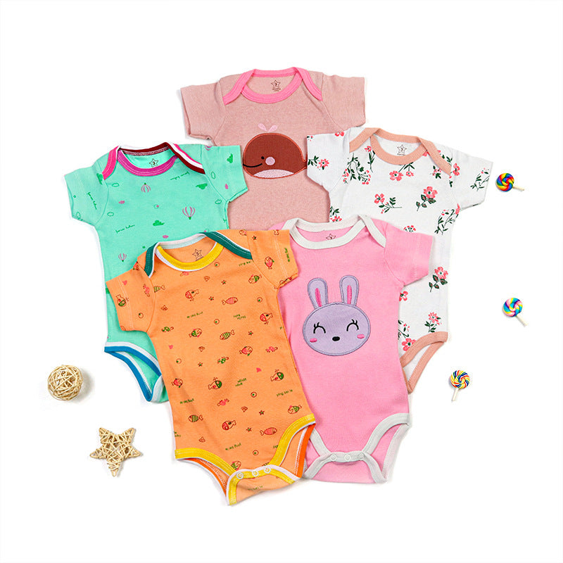 Baby Bodysuit Cotton Short Sleeve Vests for Newborn 5-Pack One-Piece Suit for Boy and Girl 0-24 Months