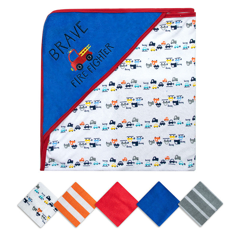 Hooded Baby Towel Set, 6-Piece Baby Bath Towel Set, 1Pcs Baby Towel Blanket and 5Pcs Baby Wash Cloth, Soft and Super Absorbent Baby Washcloths for Toddlers, Baby Shower Set