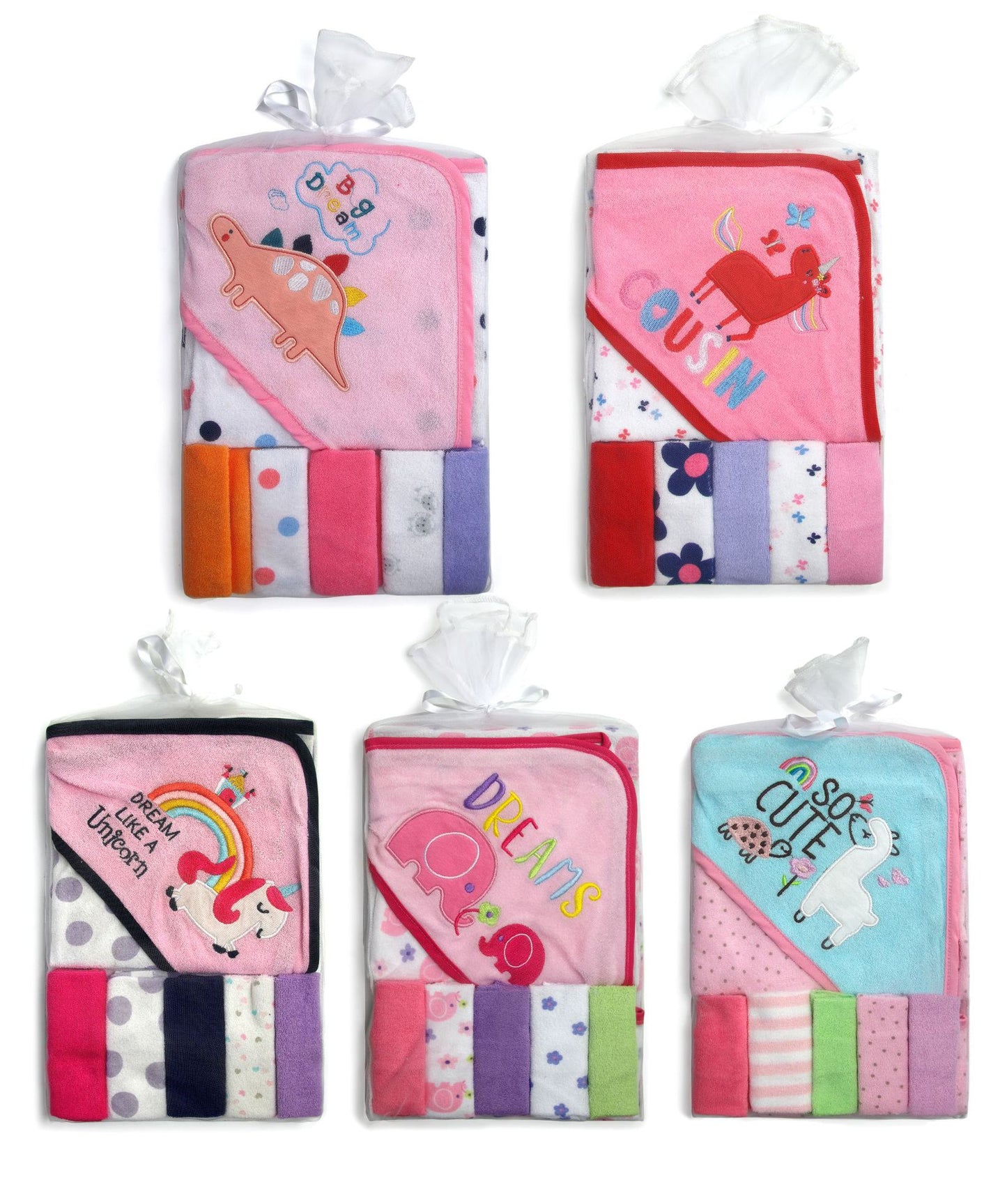 Hooded Baby Towel Set, 6-Piece Baby Bath Towel Set, 1Pcs Baby Towel Blanket and 5Pcs Baby Wash Cloth, Soft and Super Absorbent Baby Washcloths for Toddlers, Baby Shower Set