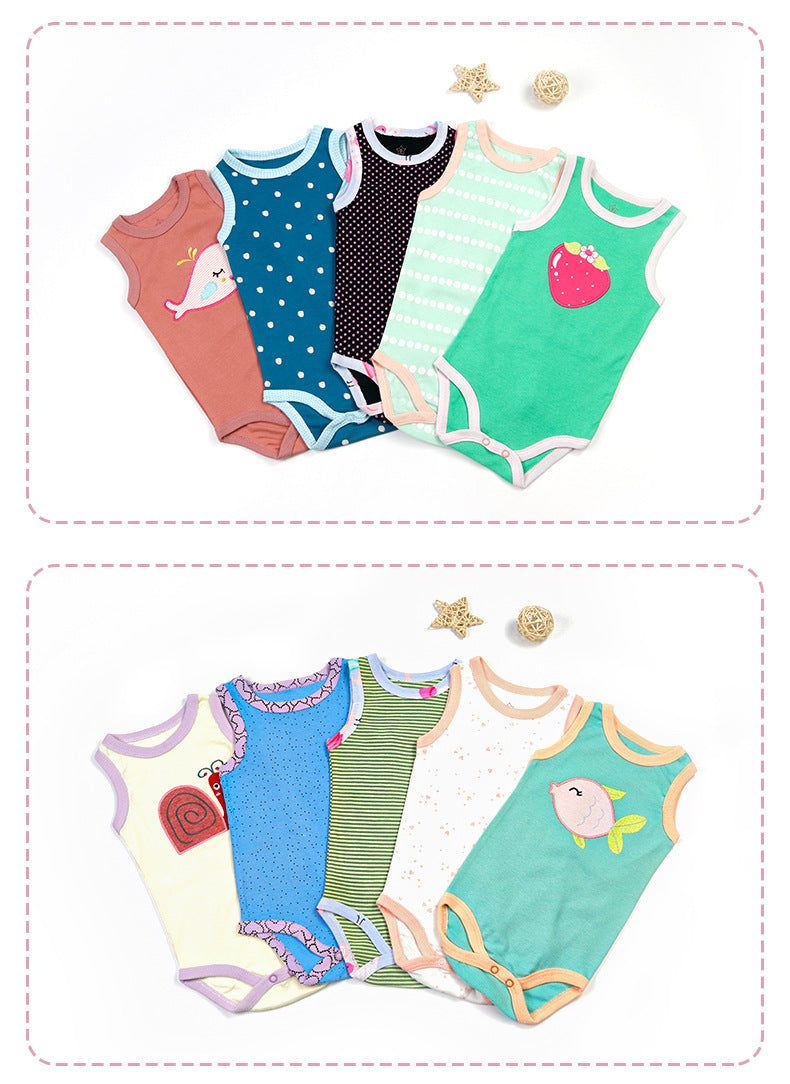 Baby Bodysuit Cotton Vests Without Sleeve for Newborn 5-Pack One-Piece Suit for Boy and Girl 0-24 Months