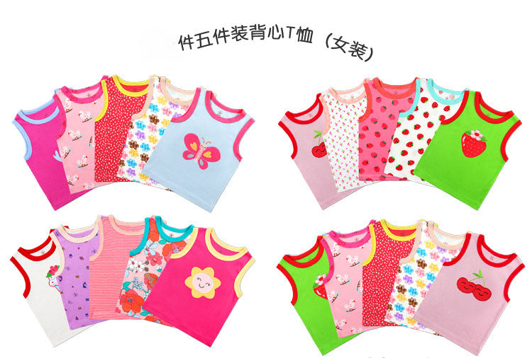 Babys T-Shirts 5-Pack Multiple Designs Tees Sleeveless Tops for 0-24 Months