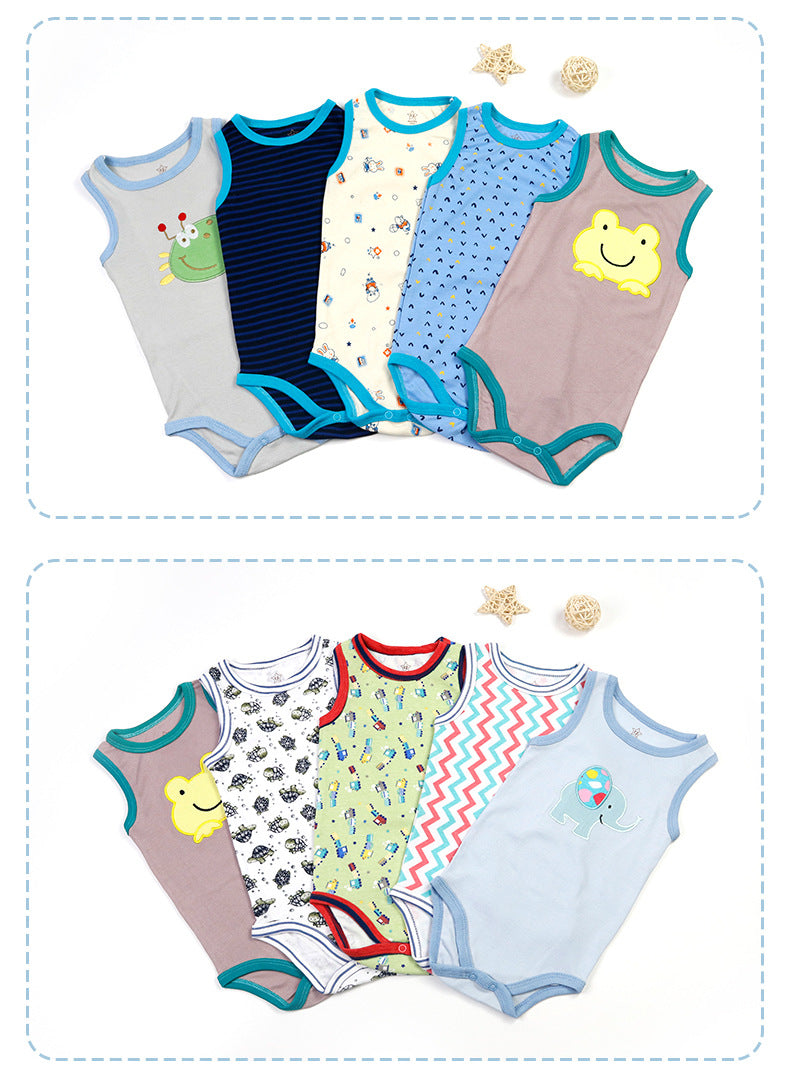 Baby Bodysuit Cotton Vests Without Sleeve for Newborn 5-Pack One-Piece Suit for Boy and Girl 0-24 Months