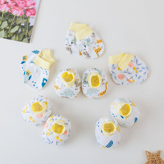 Newborn Baby Mittens Foot Cover Set Anti-Scratch Mittens Cotton New Born Baby Gloves
