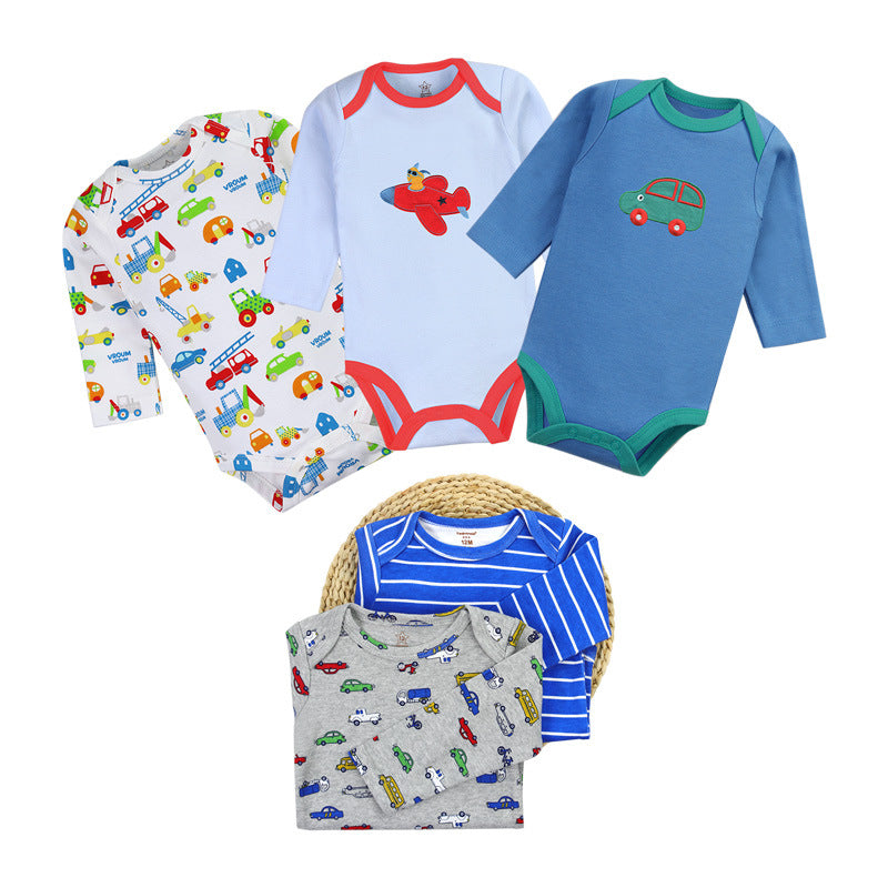 Baby Bodysuit Cotton Long Sleeve Vests for Newborn 5-Pack One-Piece Suit for Boy and Girl 0-24 Months