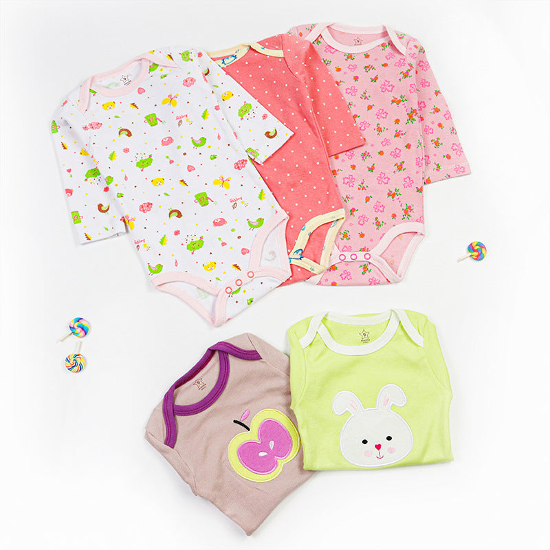 Baby Bodysuit Cotton Long Sleeve Vests for Newborn 5-Pack One-Piece Suit for Boy and Girl 0-24 Months