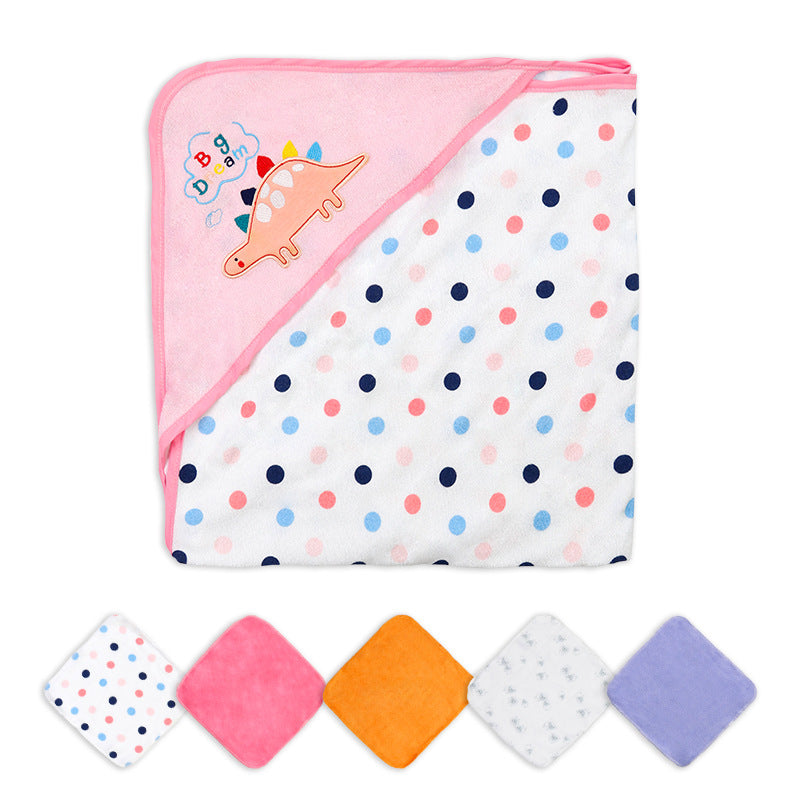 Hooded Baby Towel Set, 6-Piece Baby Bath Towel Set, 1Pcs Baby Towel Blanket and 5Pcs Baby Wash Cloth, Soft and Super Absorbent Baby Washcloths for Toddlers, Baby Shower Set