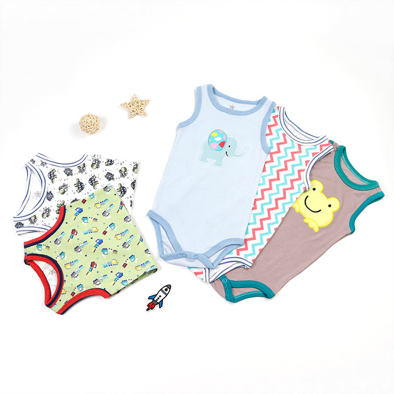 Baby Bodysuit Cotton Vests Without Sleeve for Newborn 5-Pack One-Piece Suit for Boy and Girl 0-24 Months