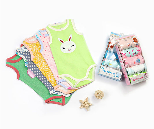 Baby Bodysuit Cotton Vests Without Sleeve for Newborn 5-Pack One-Piece Suit for Boy and Girl 0-24 Months