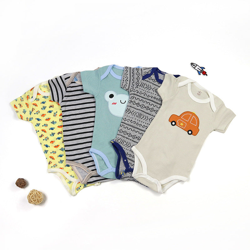 Baby Bodysuit Cotton Short Sleeve Vests for Newborn 5-Pack One-Piece Suit for Boy and Girl 0-24 Months