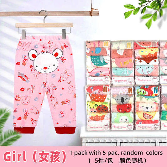 5Pcs Baby Toddler Cartoon Print Long Pants Elastic Waist Cotton Sleepwear Pants Leggings for Boys Girls  Unisex