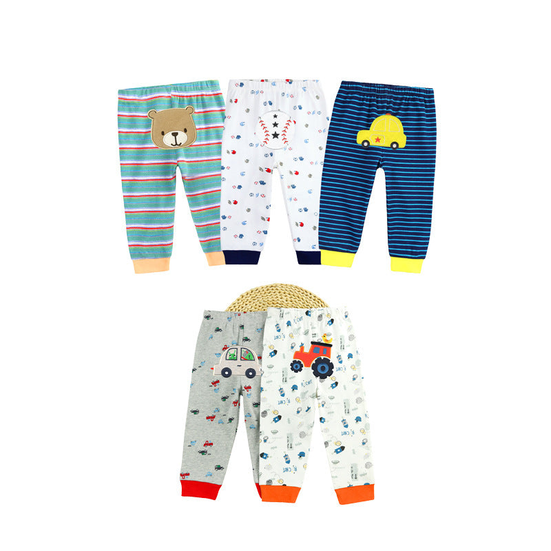5Pcs Baby Toddler Cartoon Print Long Pants Elastic Waist Cotton Sleepwear Pants Leggings for Boys Girls  Unisex