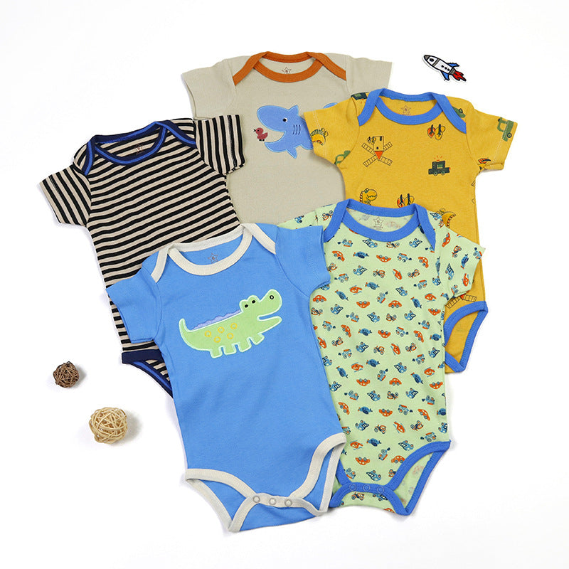 Baby Bodysuit Cotton Short Sleeve Vests for Newborn 5-Pack One-Piece Suit for Boy and Girl 0-24 Months