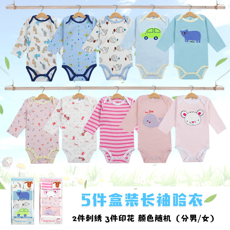 Baby Bodysuit Cotton Long Sleeve Vests for Newborn 5-Pack One-Piece Suit for Boy and Girl 0-24 Months
