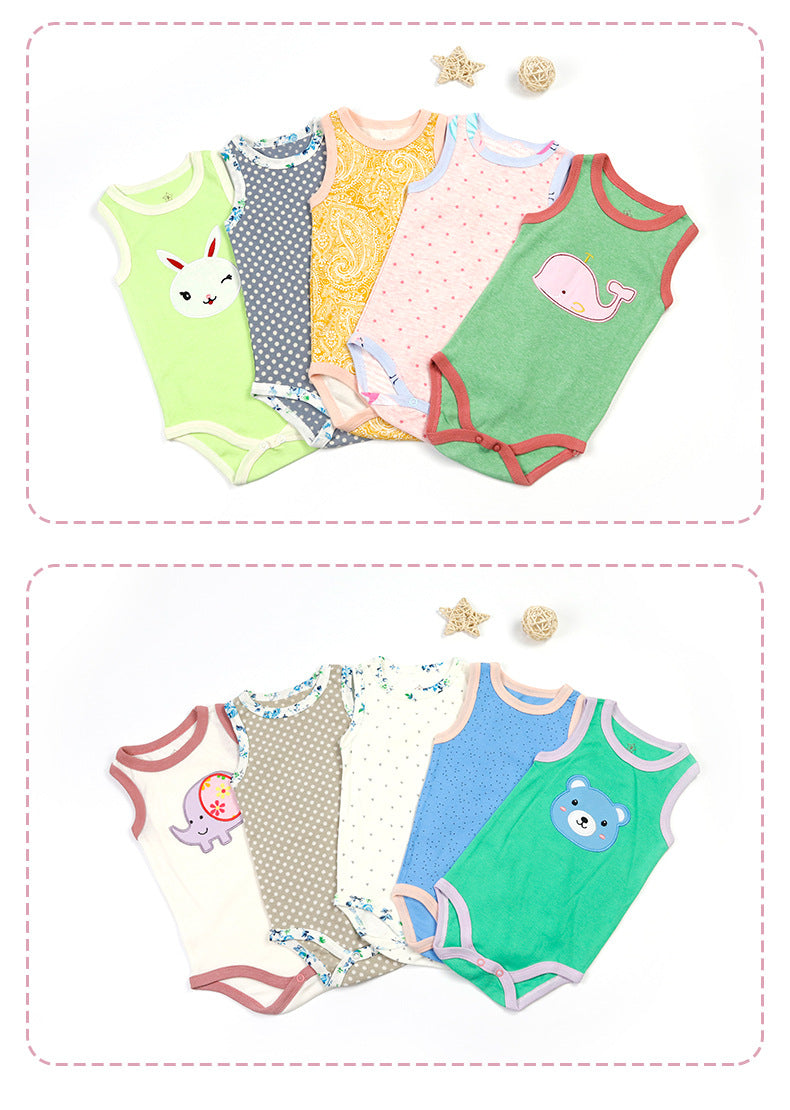 Baby Bodysuit Cotton Vests Without Sleeve for Newborn 5-Pack One-Piece Suit for Boy and Girl 0-24 Months