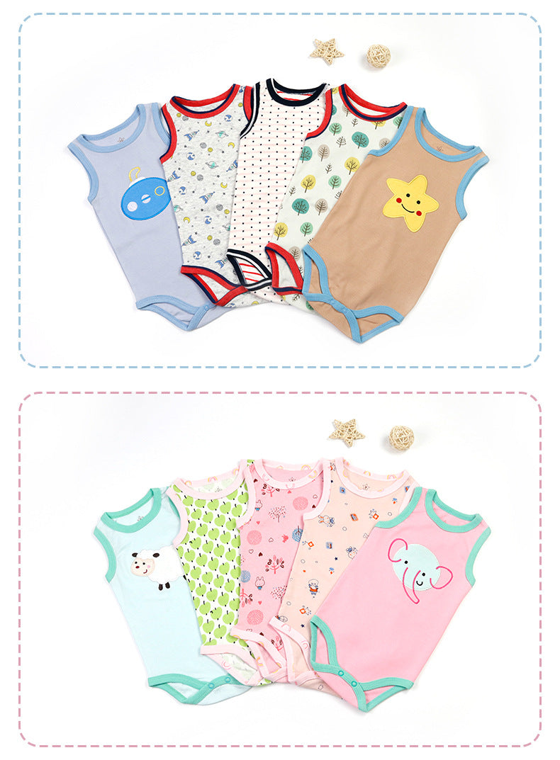 Baby Bodysuit Cotton Vests Without Sleeve for Newborn 5-Pack One-Piece Suit for Boy and Girl 0-24 Months