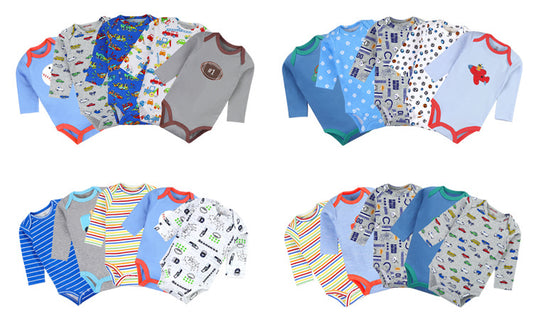 Baby Bodysuit Cotton Long Sleeve Vests for Newborn 5-Pack One-Piece Suit for Boy and Girl 0-24 Months