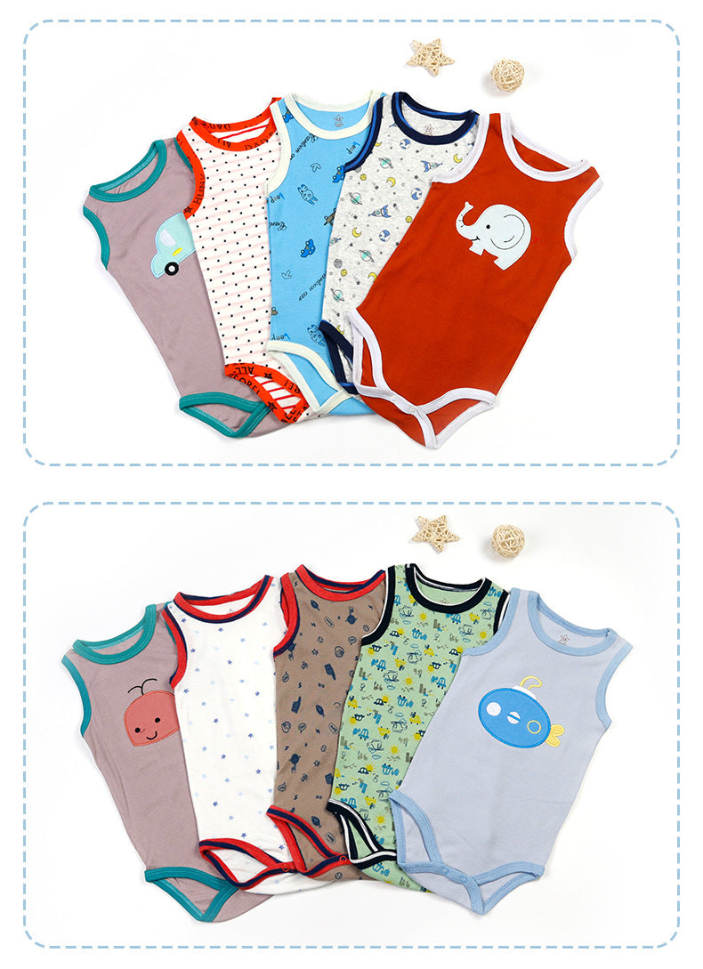 Baby Bodysuit Cotton Vests Without Sleeve for Newborn 5-Pack One-Piece Suit for Boy and Girl 0-24 Months