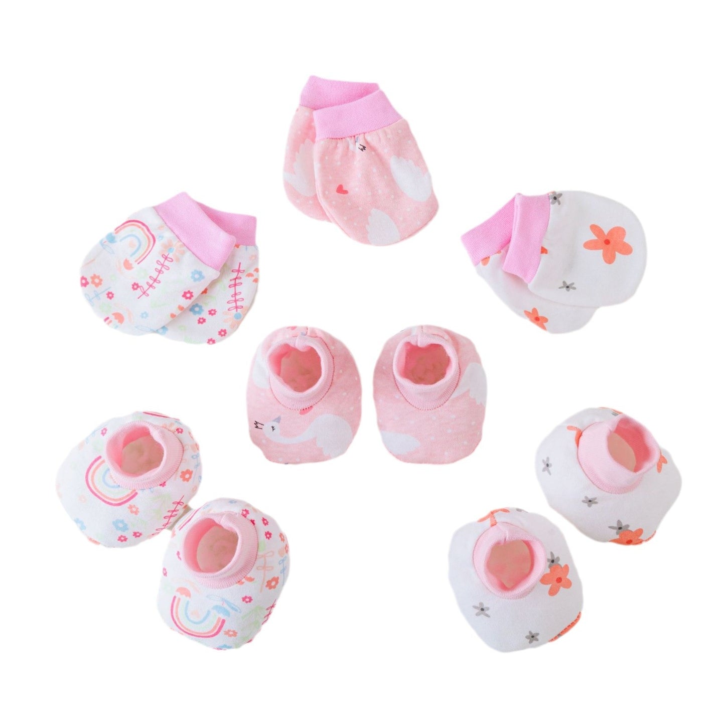 Newborn Baby Mittens Foot Cover Set Anti-Scratch Mittens Cotton New Born Baby Gloves
