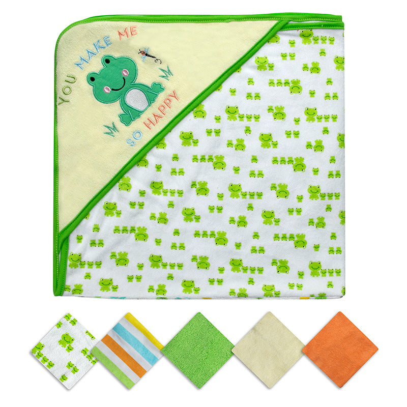 Hooded Baby Towel Set, 6-Piece Baby Bath Towel Set, 1Pcs Baby Towel Blanket and 5Pcs Baby Wash Cloth, Soft and Super Absorbent Baby Washcloths for Toddlers, Baby Shower Set