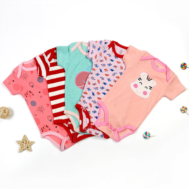 Baby Bodysuit Cotton Short Sleeve Vests for Newborn 5-Pack One-Piece Suit for Boy and Girl 0-24 Months