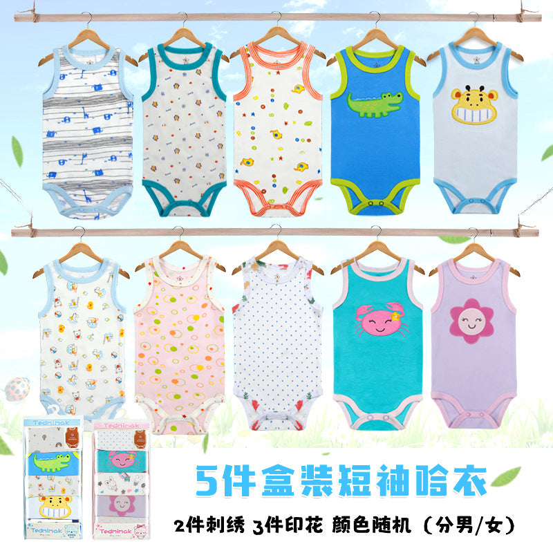 Baby Bodysuit Cotton Vests Without Sleeve for Newborn 5-Pack One-Piece Suit for Boy and Girl 0-24 Months