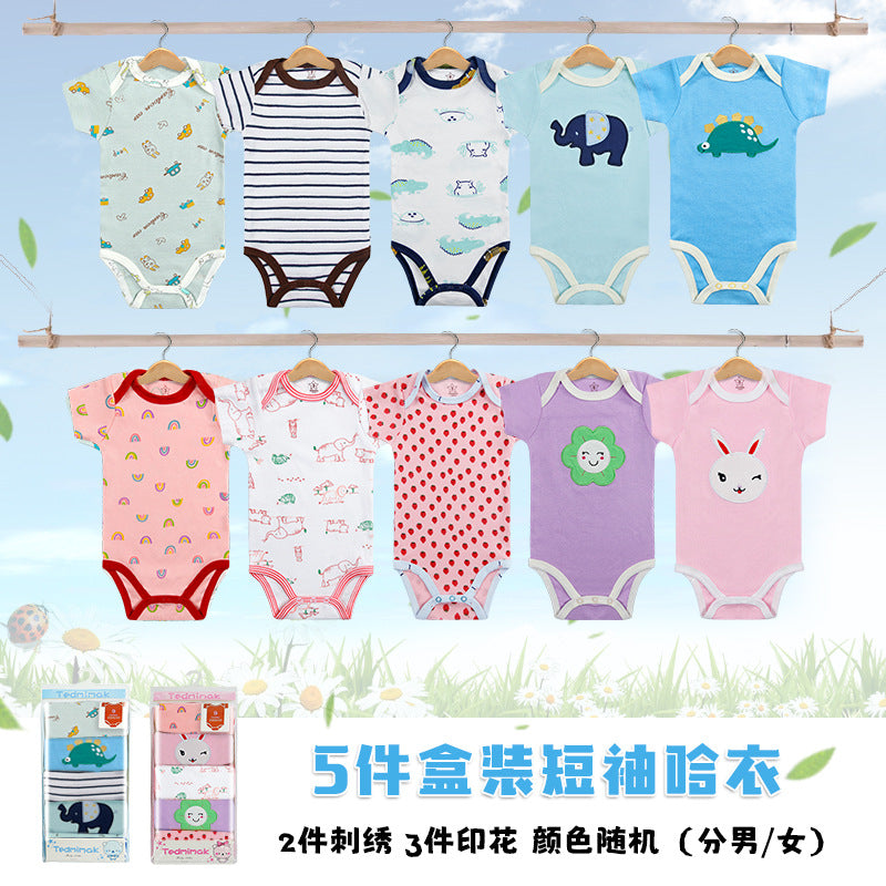 Baby Bodysuit Cotton Short Sleeve Vests for Newborn 5-Pack One-Piece Suit for Boy and Girl 0-24 Months
