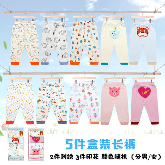5Pcs Baby Toddler Cartoon Print Long Pants Elastic Waist Cotton Sleepwear Pants Leggings for Boys Girls  Unisex