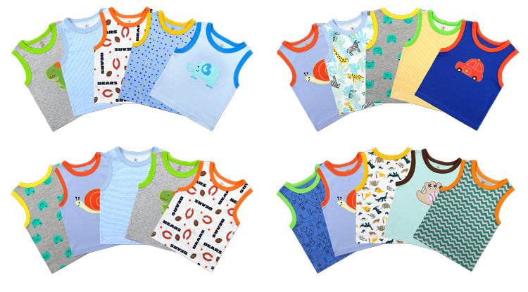 Babys T-Shirts 5-Pack Multiple Designs Tees Sleeveless Tops for 0-24 Months