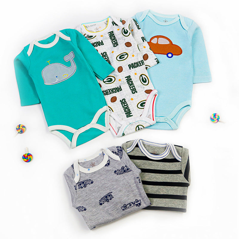 Baby Bodysuit Cotton Long Sleeve Vests for Newborn 5-Pack One-Piece Suit for Boy and Girl 0-24 Months