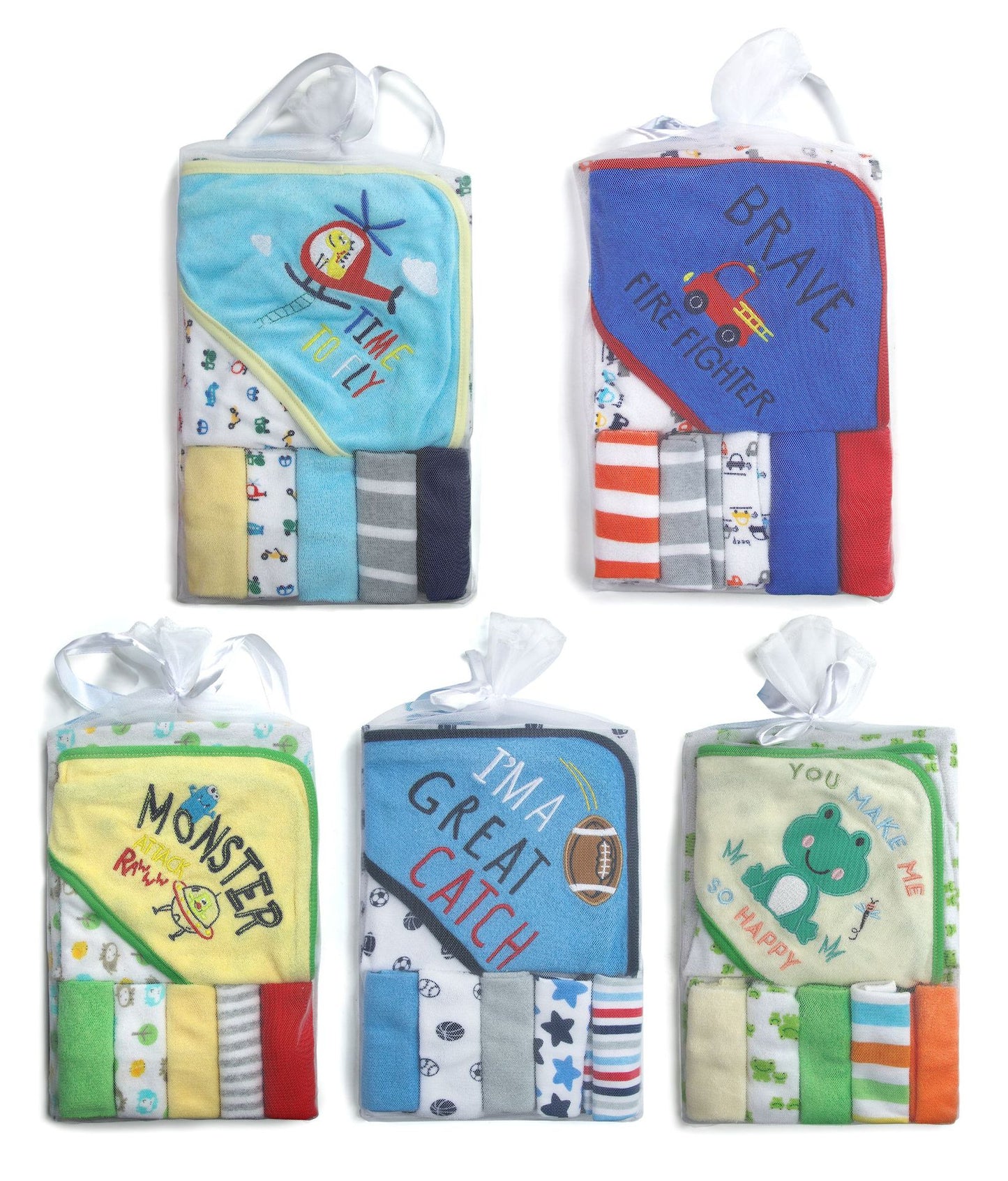 Hooded Baby Towel Set, 6-Piece Baby Bath Towel Set, 1Pcs Baby Towel Blanket and 5Pcs Baby Wash Cloth, Soft and Super Absorbent Baby Washcloths for Toddlers, Baby Shower Set