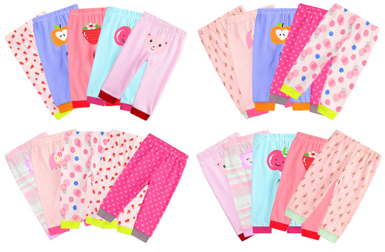 5Pcs Baby Toddler Cartoon Print Long Pants Elastic Waist Cotton Sleepwear Pants Leggings for Boys Girls  Unisex